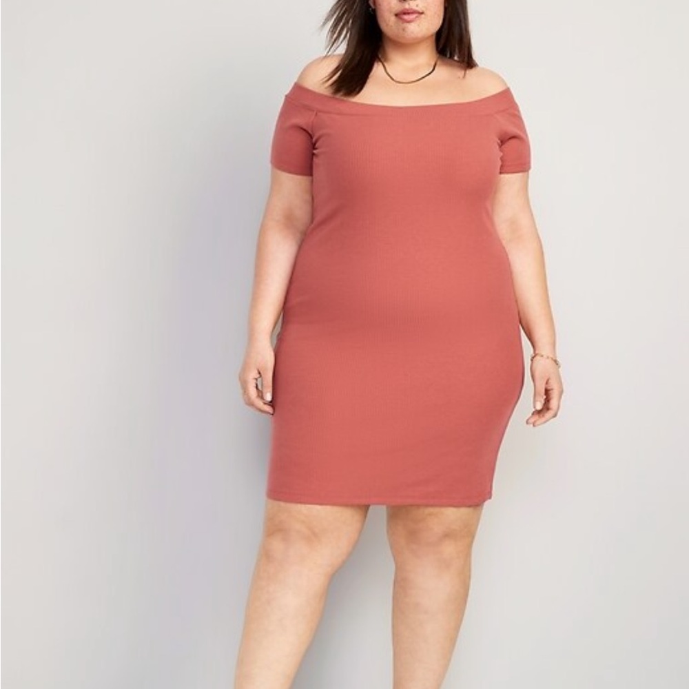 NWT Old Navy Fitted Off-Shoulder Ribbed Mini Dress. Color Mineral Rogue. XXL